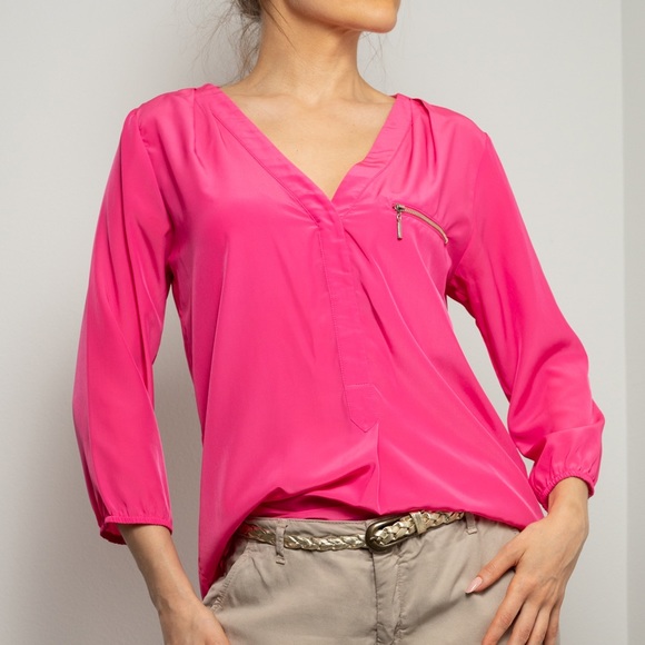 POLO GARAGE bright pink loose summer blouse - Picture 1 of 13